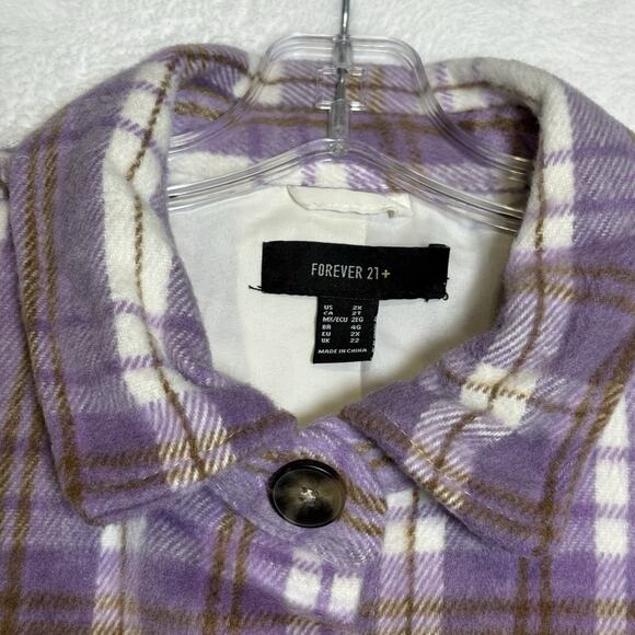Forever 21 Plus Shacket Womens Size 2X Purple Brushed Plaid Wool Blend Jacket - Picture 2 of 11